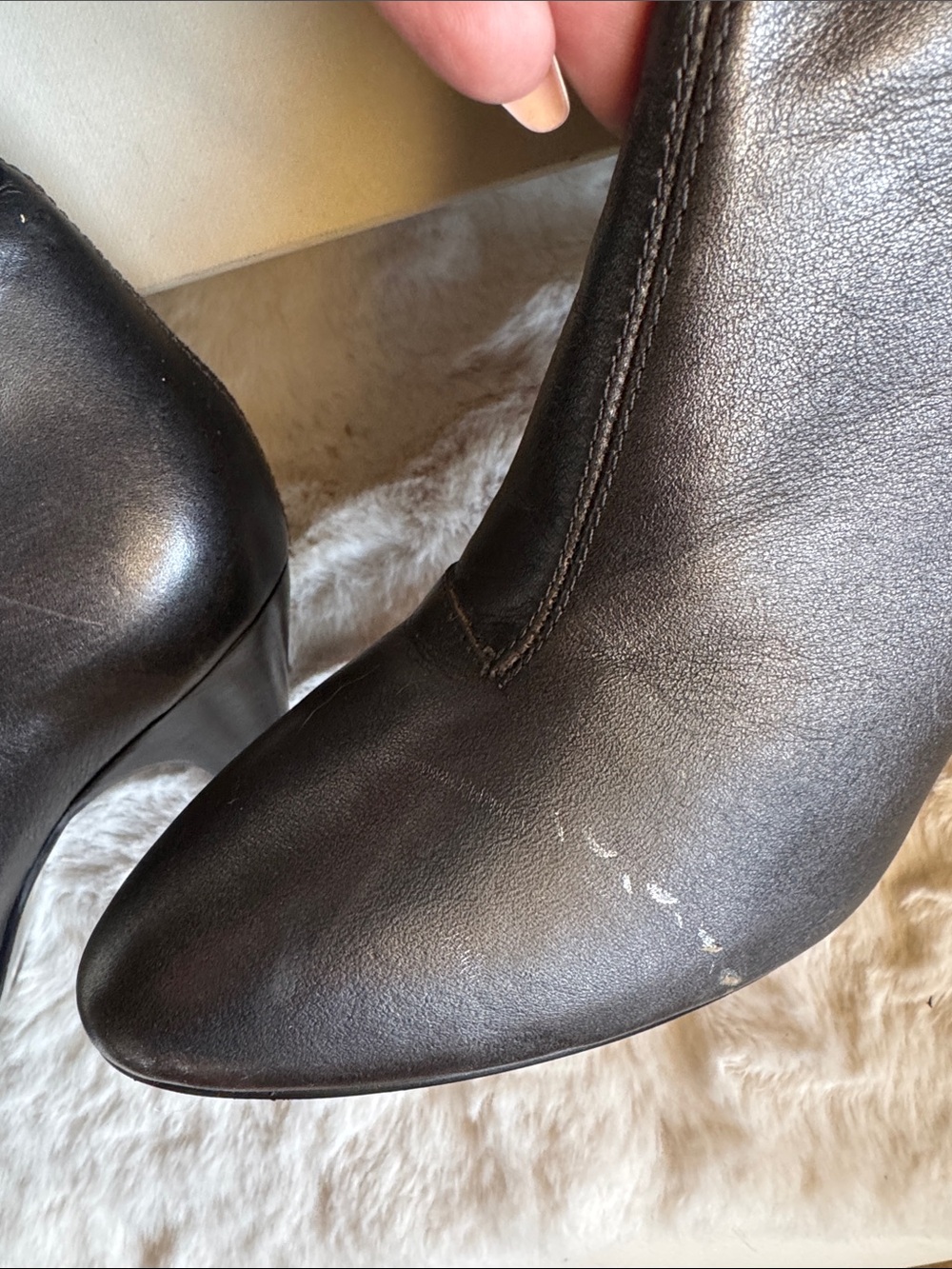 Diba Black Ruched Leather Mid-Calf Heeled Boots - Picture 5 of 13